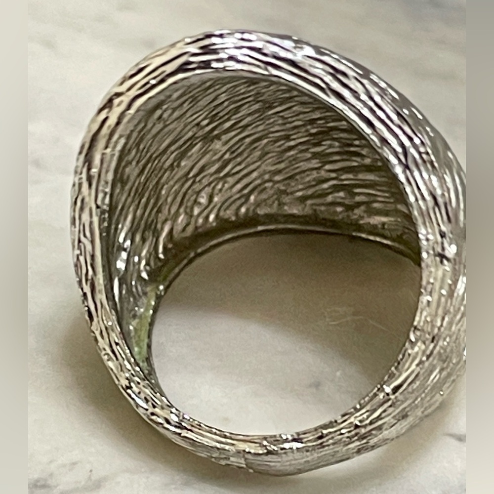 Textured Silver Tone Statement Ring Chunky Modern… - image 8